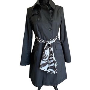 DKNY Black Cotton Belted Double Breasted  Lined Trench Coat Medium